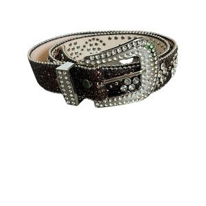 Rodeo‎ Queen Brown Glitter Rhinestone Studded Belt Silver Buckle Y2K Style